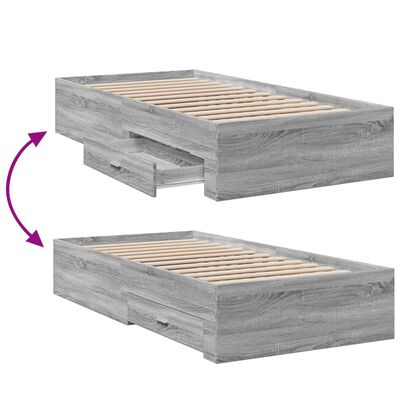 vidaXL Bed Frame with Drawers Grey Sonoma 90x190 cm Single Engineered Wood