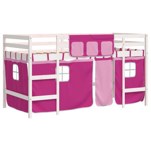 vidaXL Kids' Loft Bed with Curtains without Mattress Pink 90x190cm