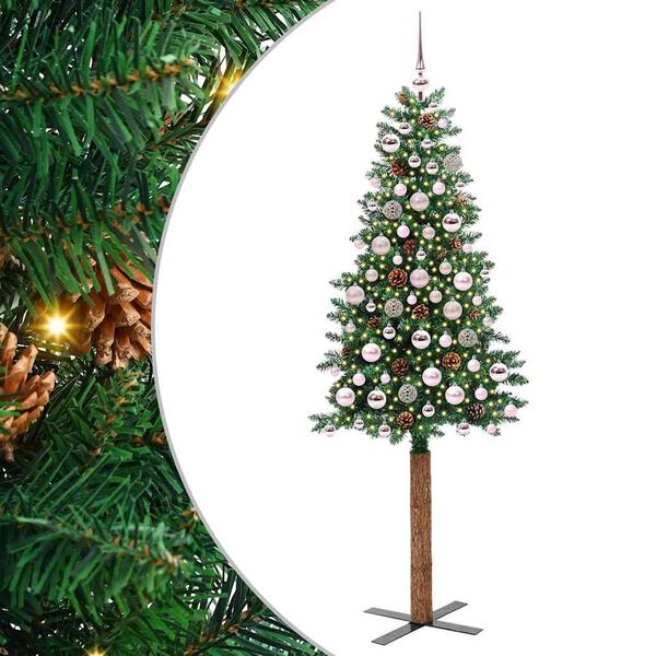 vidaXL Slim Christmas Tree Green 180 cm PVC and Solid Pine wood
