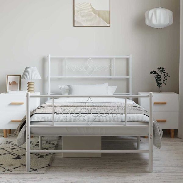 vidaXL Metal Bed Frame without Mattress with Footboard White 100x200cm