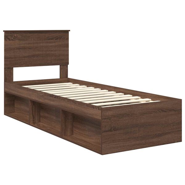 vidaXL Bed Frame with Headboard Brown Oak 75 x 190 cm Solid Pine Wood