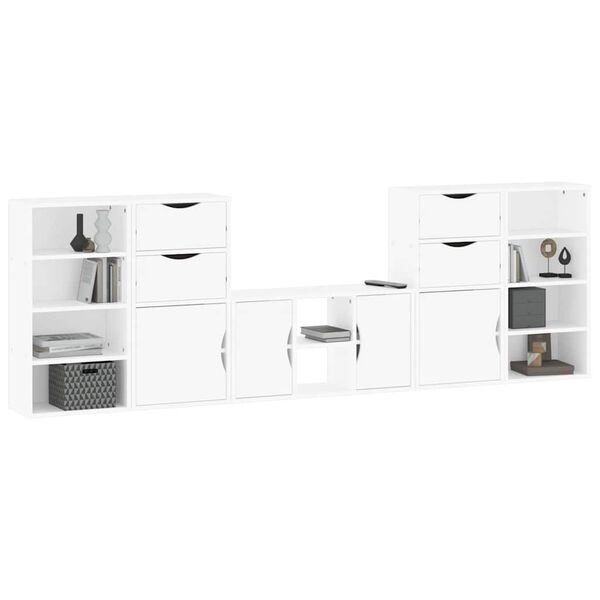 vidaXL 5 Piece TV Units with Storage ODDA White Solid Wood Pine