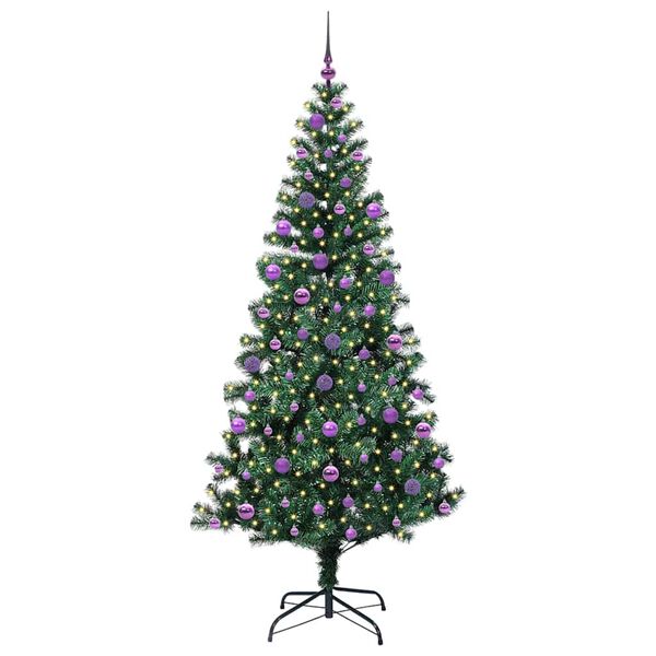 vidaXL Artificial Pre-lit Christmas Tree Green 210 cm PVC and Metal