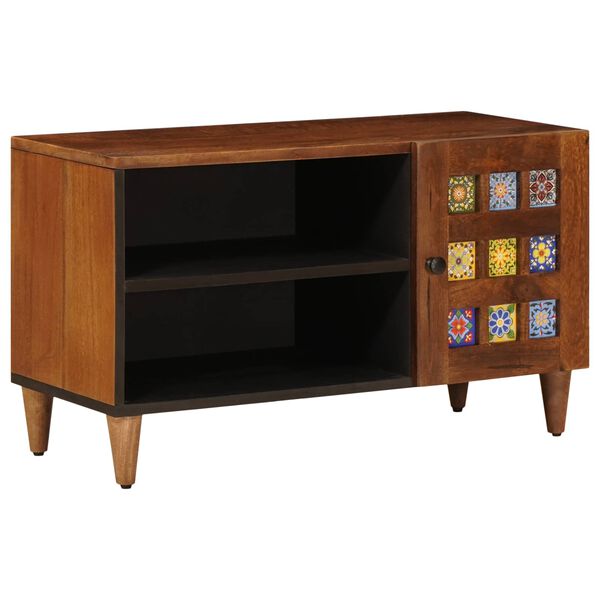 vidaXL TV Cabinet with Door Walnut 80 x 31.5 x 46 cm Solid Mango Wood