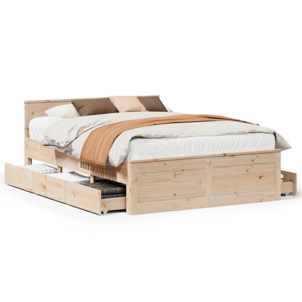 vidaXL Bed Frame without Mattress with Headboard 160x200 cm Solid Wood Pine
