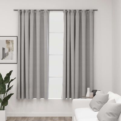 vidaXL Linen-Look Blackout Curtains with Hooks 2 pcs Grey 140x175 cm