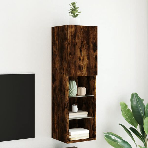 vidaXL TV Cabinet with LED Lights Smoked Oak 30.5x30x102 cm