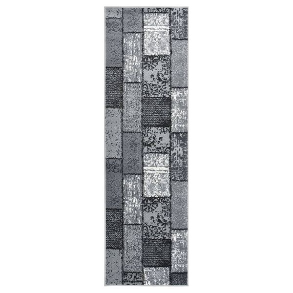 vidaXL Runner Rug BCF Grey with Block Pattern 100x450 cm