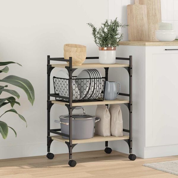 vidaXL Kitchen Trolley Sonoma Oak 50 x 35 x 75.5 cm Engineered Wood