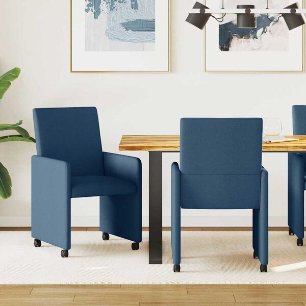 vidaXL Dining Chairs with Wheels 2 pcs Blue 57 x 66 x 94 cm Fabric