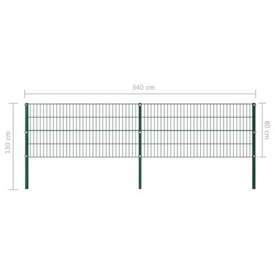 vidaXL Fence Panel with Posts Iron 3.4x0.8 m Green