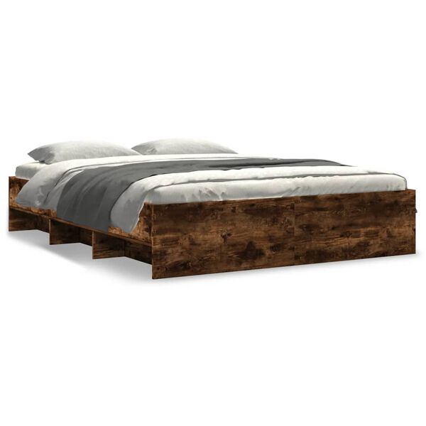 vidaXL Bed Frame without Mattress Smoked Oak 160x200 cm Engineered Wood