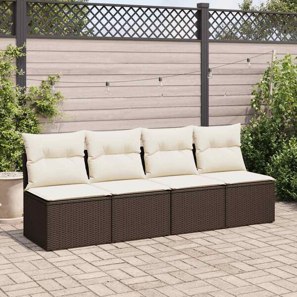 vidaXL 2 Piece Garden Sofa Set with Cushions Brown Poly Rattan Acacia