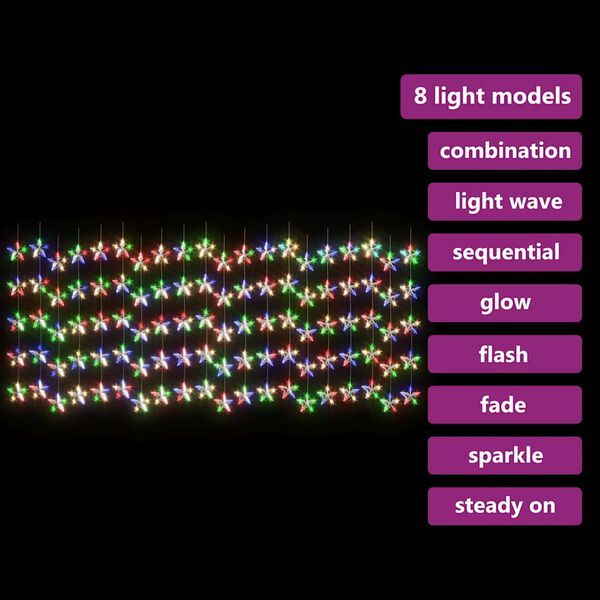 vidaXL LED Star Curtain Fairy Lights 500 LED Colourful 8 Function
