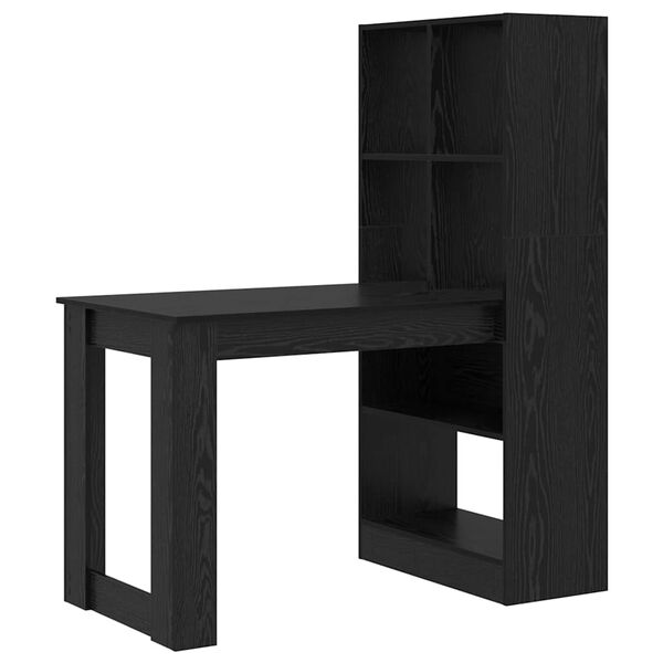 vidaXL Desk with Shelf Black Oak 122 x 67 x 145 cm Engineered Wood