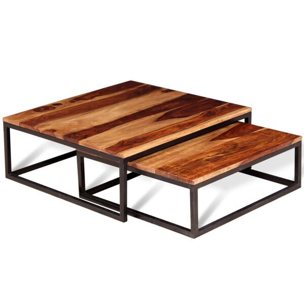vidaXL Two Piece Nesting Coffee Table Set Solid Acacia Wood