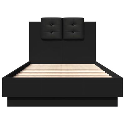 vidaXL Bed Frame with Headboard and LED Lights Black 75x190 cm Small Single