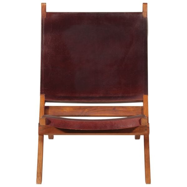 vidaXL Folding Relaxing Chair Dark Brown Real Leather