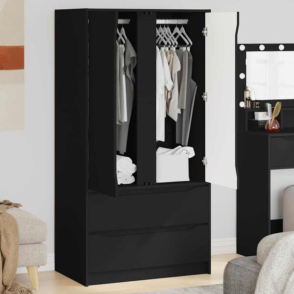 vidaXL Cabinet with Drawer Black 79.5 x 49 x 156 cm Engineered Wood