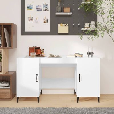 vidaXL Desk High Gloss White 140x50x75 cm Engineered Wood