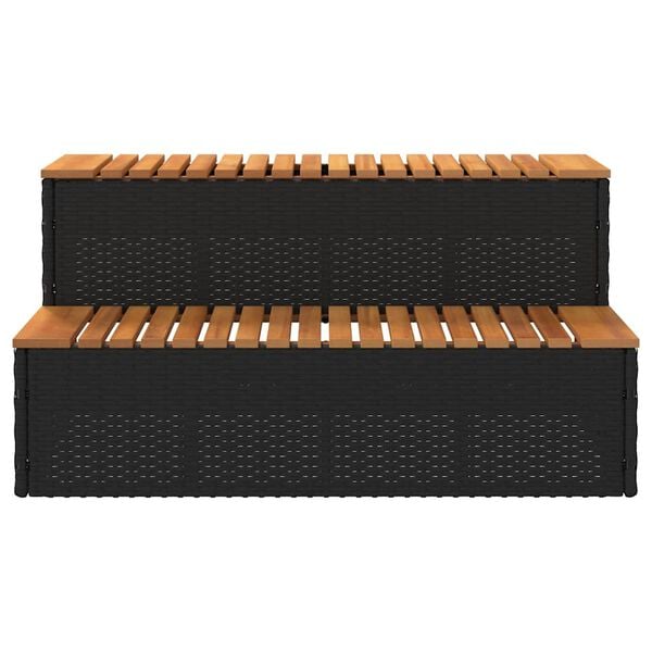 vidaXL Hot Tub Step Black 100x50x50.5 cm Poly Rattan and Solid Acacia