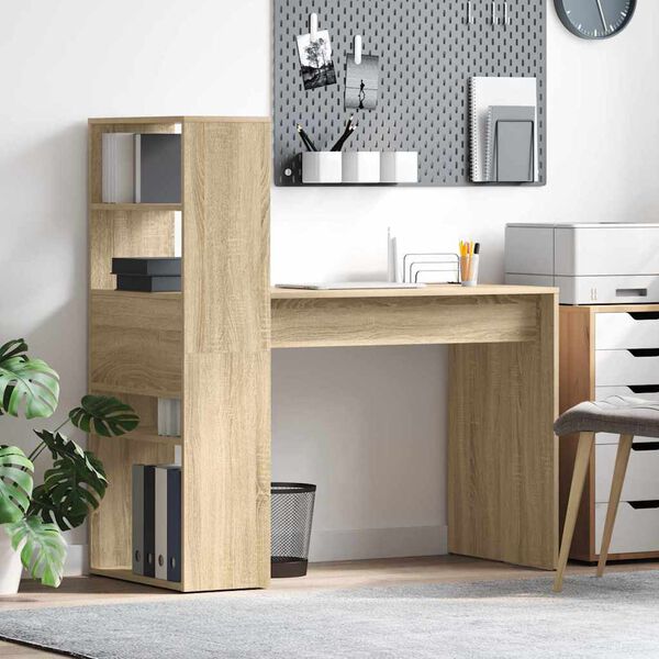 vidaXL Desk with Shelf Sonoma Oak 113 x 54 x 120 cm Engineered Wood
