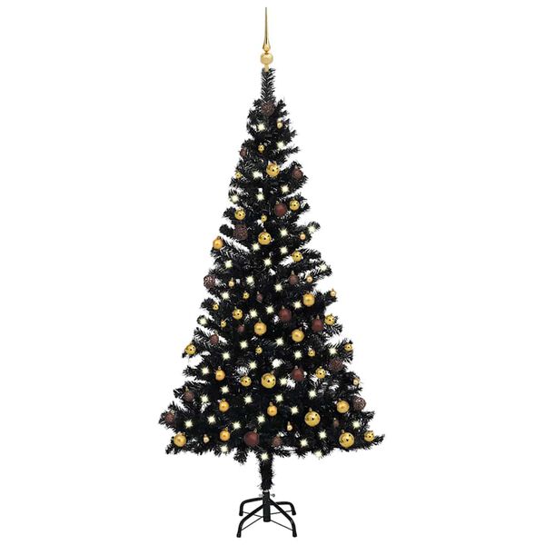 vidaXL Artificial Pre-lit Christmas Tree with Ball Set Black 150 cm PVC