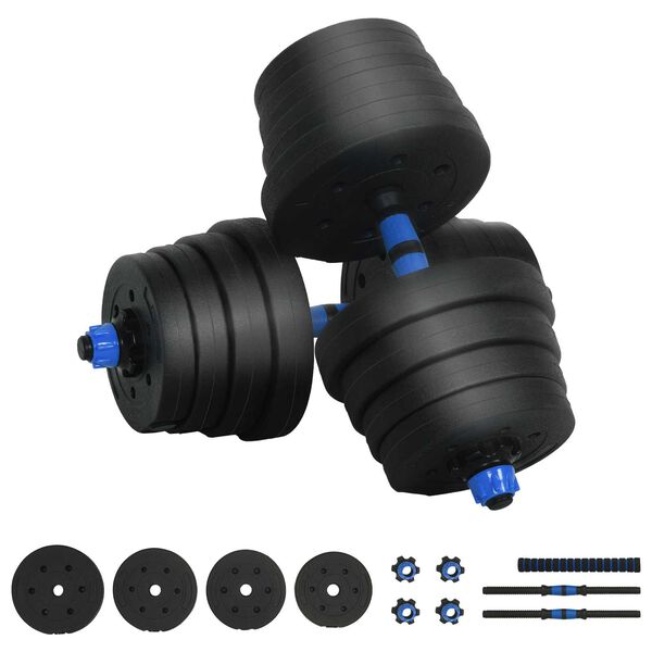 vidaXL 2-in-1 Dumbbell Set Black and Blue 121 x 19.5 x 19.5 cm