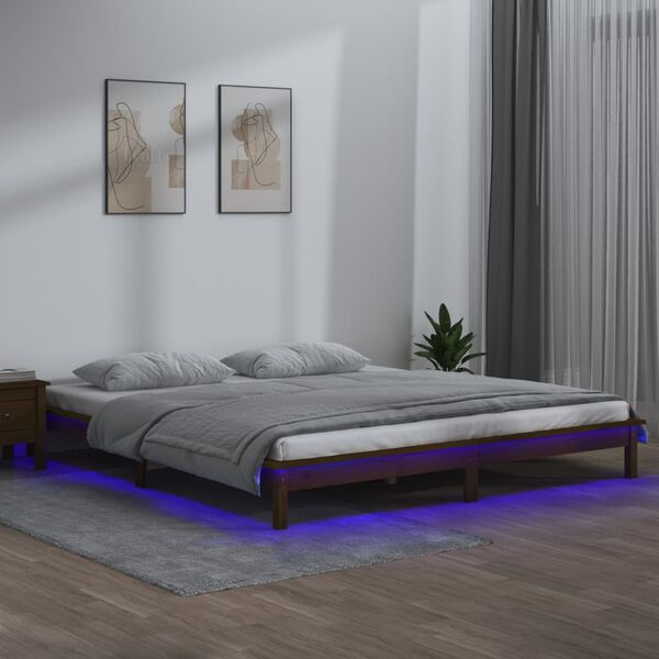vidaXL LED Bed Frame without Mattress Honey Brown 120x200 cm Solid Wood