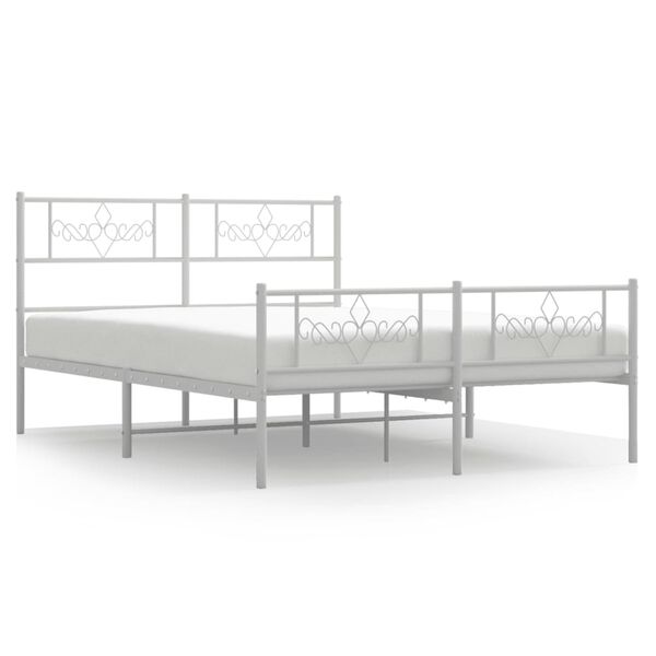 vidaXL Metal Bed Frame without Mattress with Footboard White 120x200cm