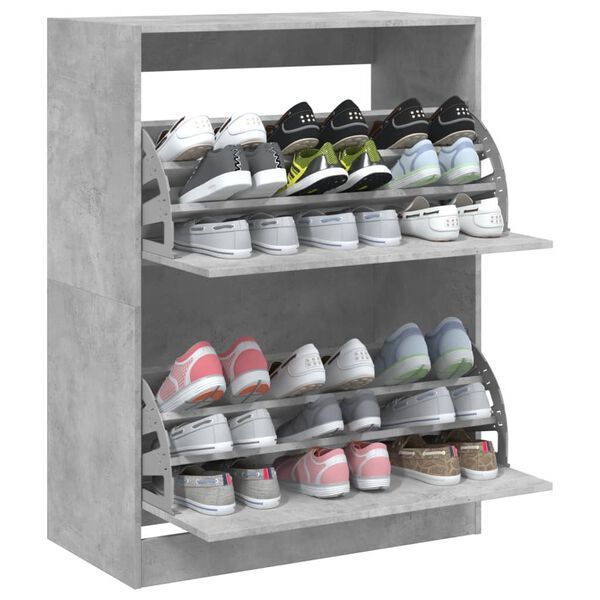 vidaXL Shoe Cabinet with 2 Flip-Drawers Concrete Grey 80x42x108 cm