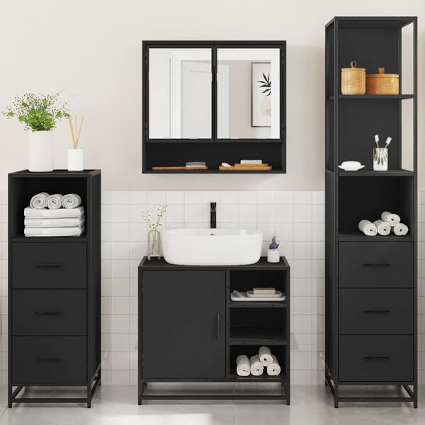 vidaXL 4&nbsp;Piece Bathroom Furniture Set&nbsp;Black Engineered Wood
