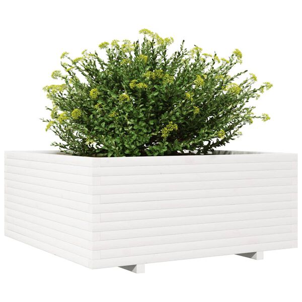vidaXL Garden Planter White 110x110x49.5 cm Solid Wood Pine