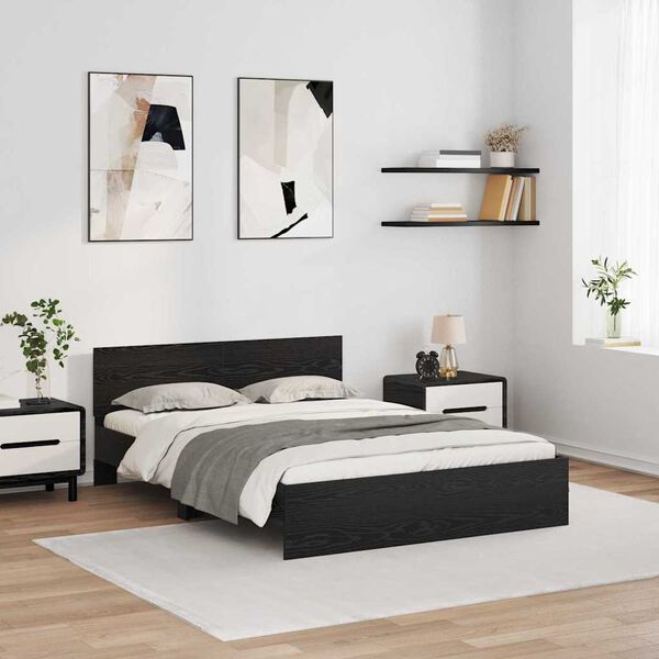 vidaXL Bed Frame with Headboard Black Oak 140 x 200 cm Engineered Wood