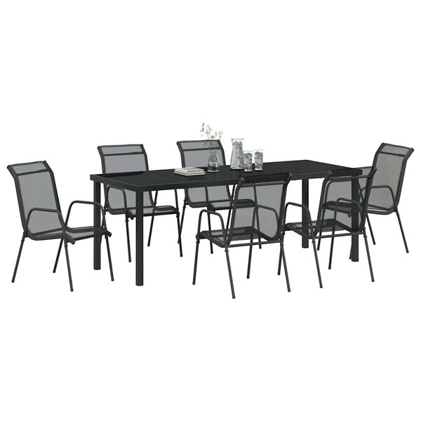 vidaXL Garden Dining Set 7 pcs Black Powder-Coated Steel