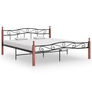 vidaXL Bed Frame without Mattress Black Metal&Solid Oak Wood 200x200 cm