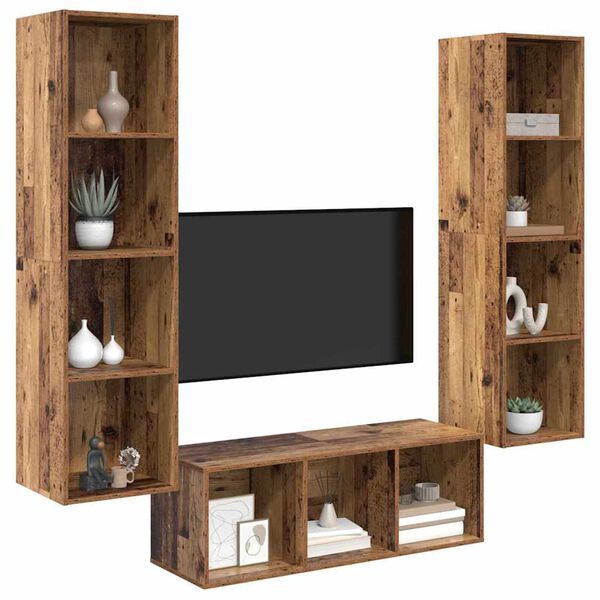 vidaXL TV Cabinet Set Wall-mounted 3 pcs Old Wood Engineered Wood
