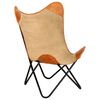 vidaXL Butterfly Chair Brown Real Leather and Canvas