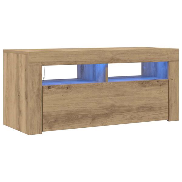 vidaXL TV Cabinet with LED Lights Artisan Oak 90x35x40 cm Engineered Wood
