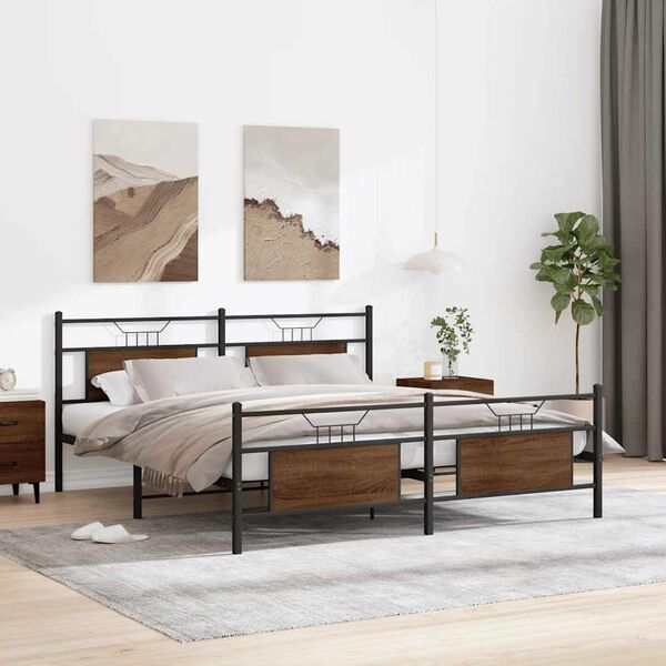 vidaXL Metal Bed Frame without Mattress Brown Oak 160x200 cm