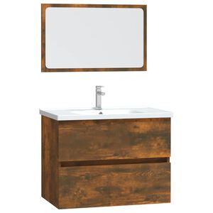 vidaXL 2 Piece Bathroom Furniture Set Smoked Oak Engineered Wood