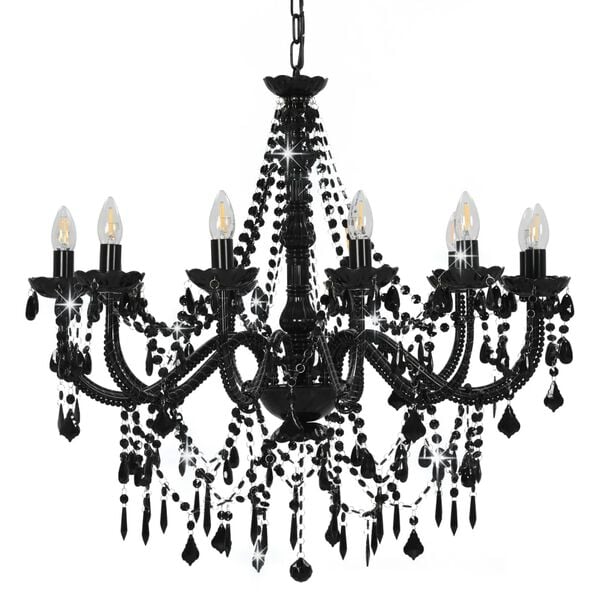 vidaXL Chandelier with Beads Black 12 x E14 Bulbs