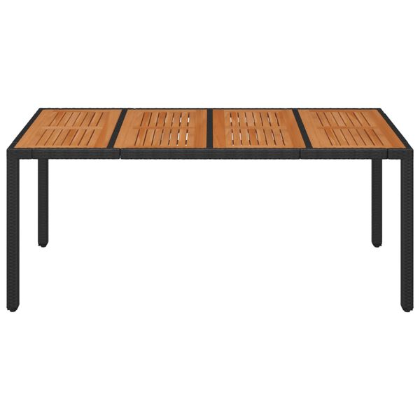 vidaXL Garden Table with Wooden Top Black 190x90x75 cm Poly Rattan