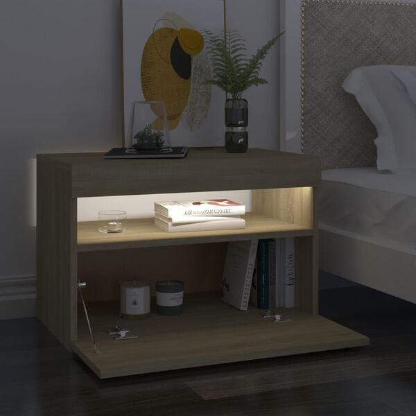vidaXL Bedside Cabinet & LED Lights 2 pcs Sonoma Oak 60x35x40 cm