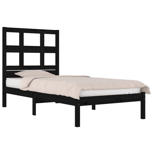 vidaXL Bed Frame without Mattress Black 75x190 cm Small Single Solid Wood