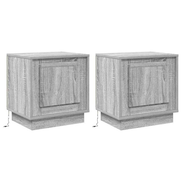 vidaXL Bedside Cabinet 2 pcs Grey 44 x 34.5 x 45 cm Engineered Wood