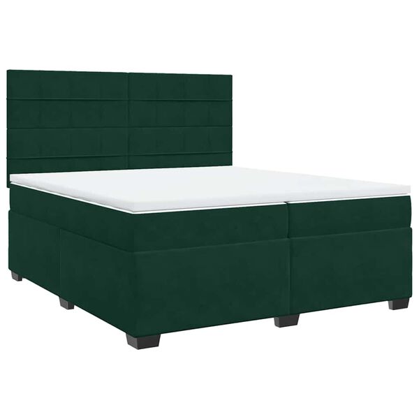 vidaXL Box Spring Bed with Mattress Dark Green 200x200 cm Velvet