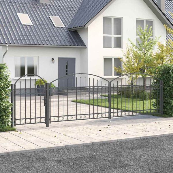 vidaXL Garden Fence Gate with Arched Top Grey 500 x 100 cm Steel