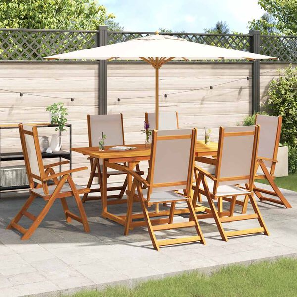 vidaXL 7 Piece Garden Dining Set Solid Wood Acacia and Textilene