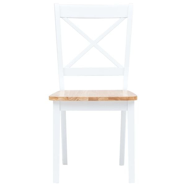 vidaXL Dining Chairs 2 pcs White and Light Wood Solid Rubber Wood